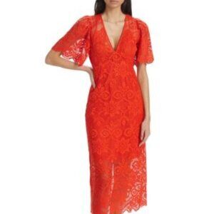 RHODE Eda Lace Midi Dress Electric Red Size 4 NWT